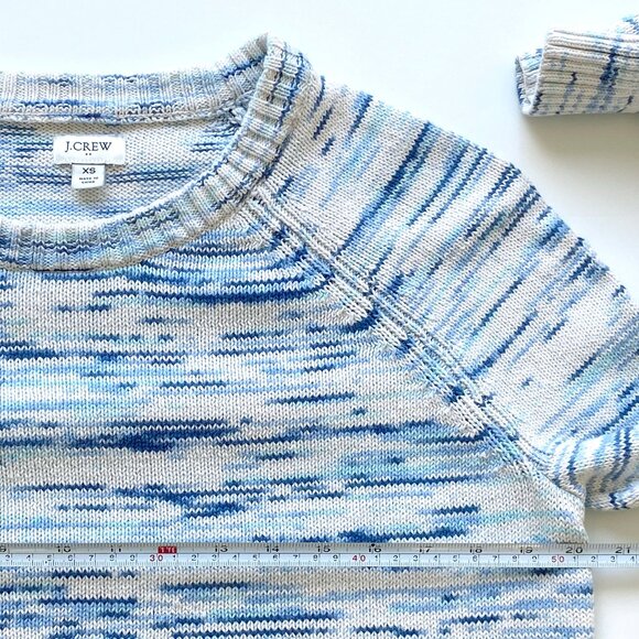 J. Crew Blue White Space Dye Marled Raglan Sleeve Cotton Knit Sweater - Picture 7 of 9
